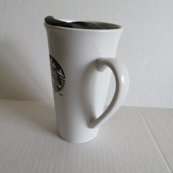 🔥🔥HP🔥🔥 Starbucks White/Black Etched Logo 16oz Ceramic Travel Mug Cup, NWOT - Picture 3 of 11